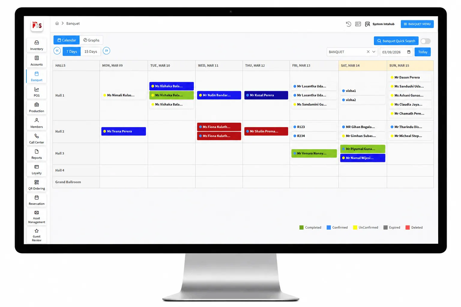 IntaPOS Banquet Management booking calendar