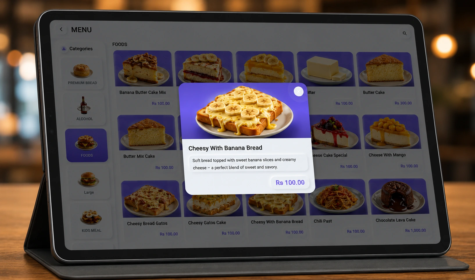 IntaPOS Digital Menu Card on a tablet