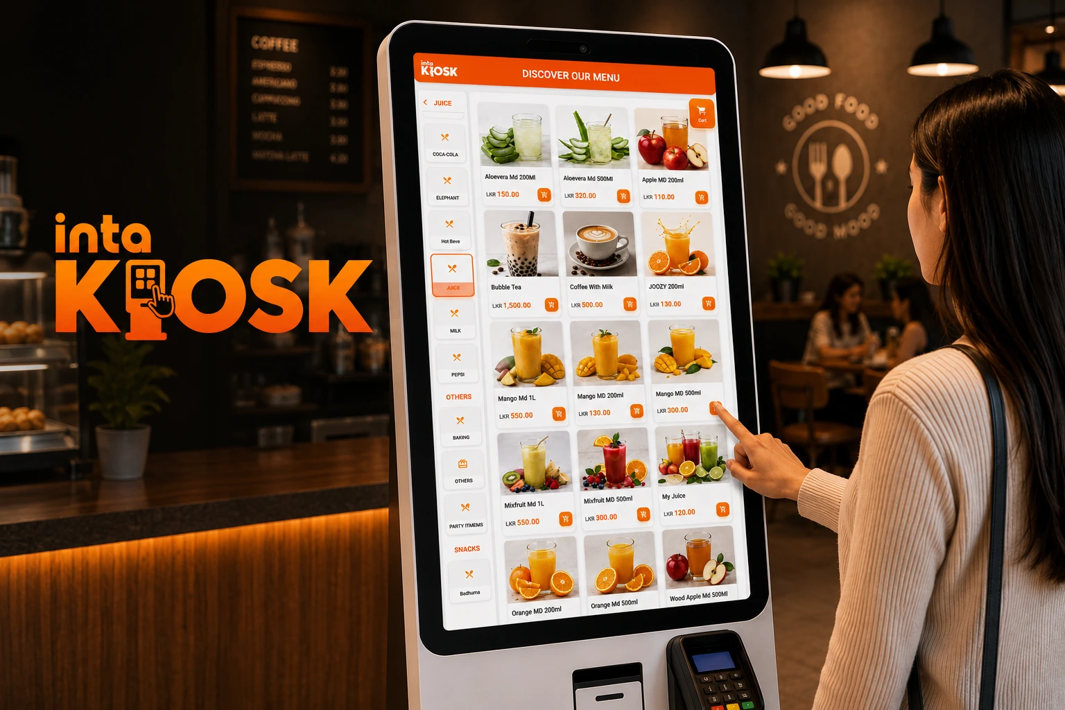 IntaPOS Self Order Kiosk touchscreen