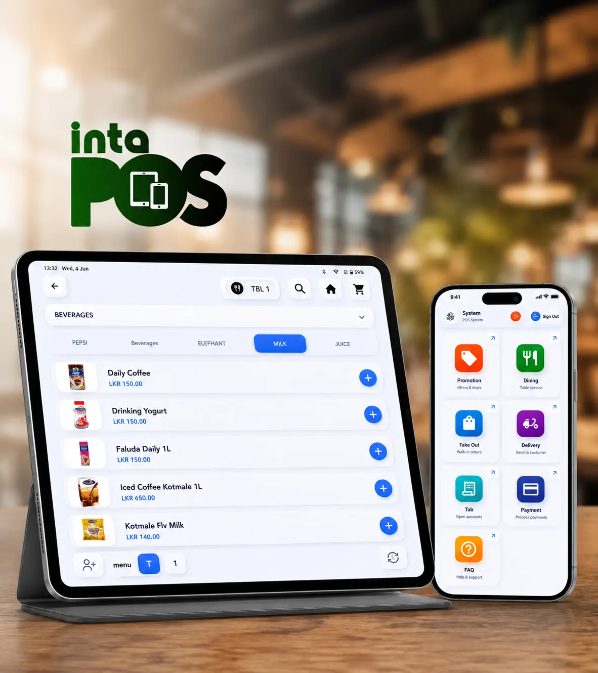 IntaPOS Mobile Ordering tablet menu