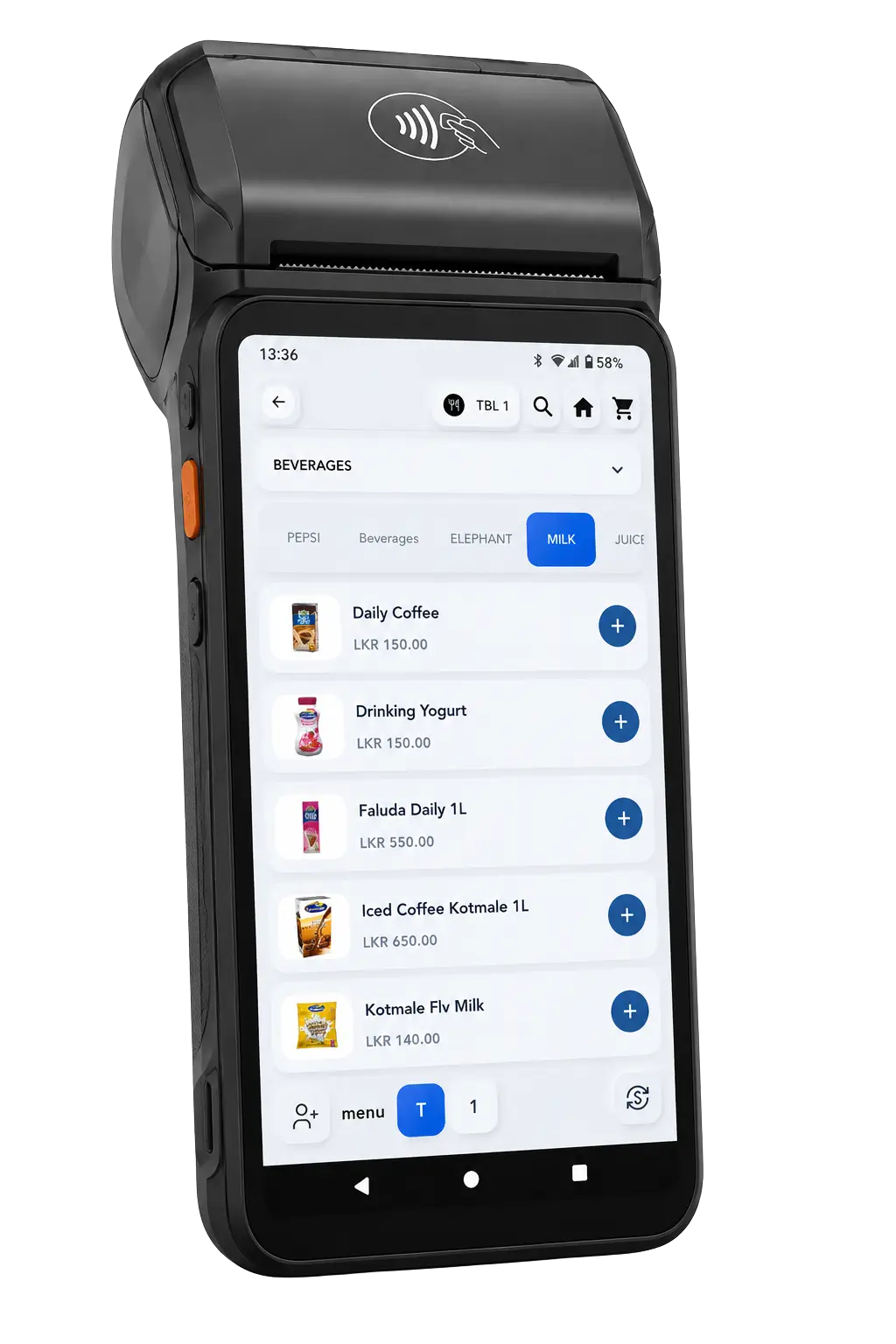 IntaPOS Mobile Ordering tablet menu
