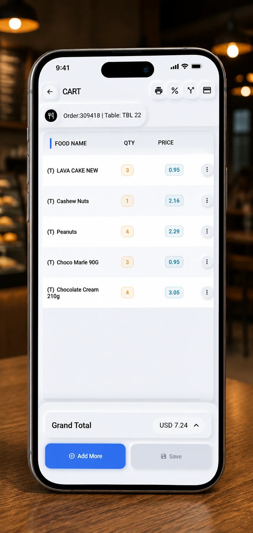 IntaPOS Mobile Ordering tablet menu