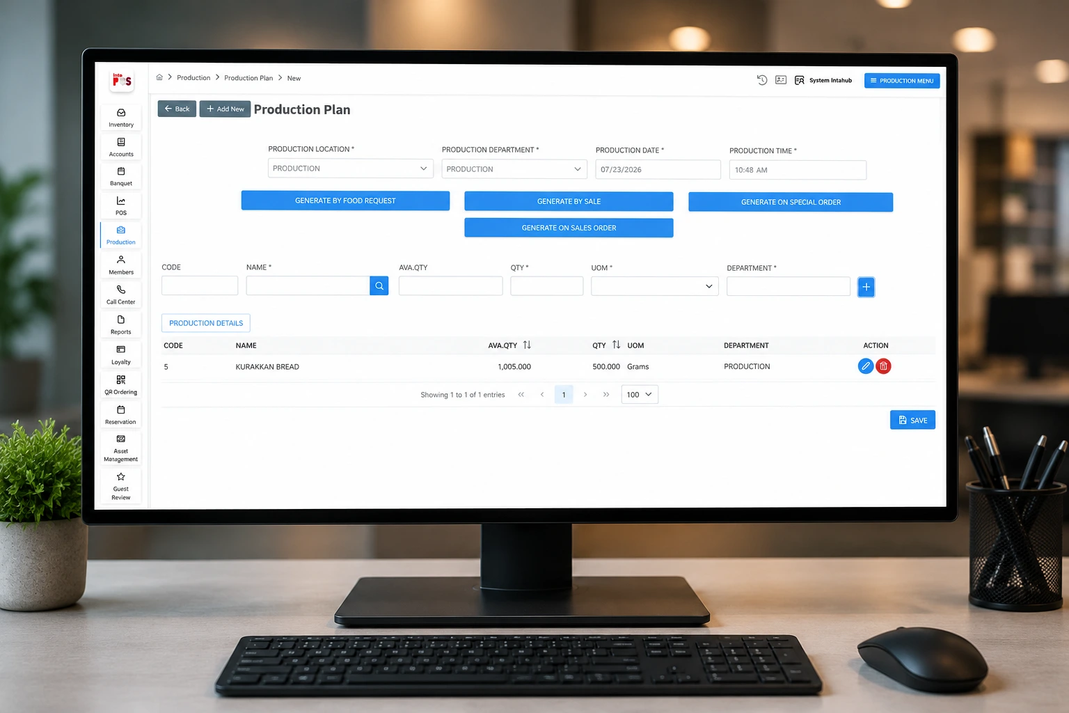 IntaPOS Production Kitchen dashboard