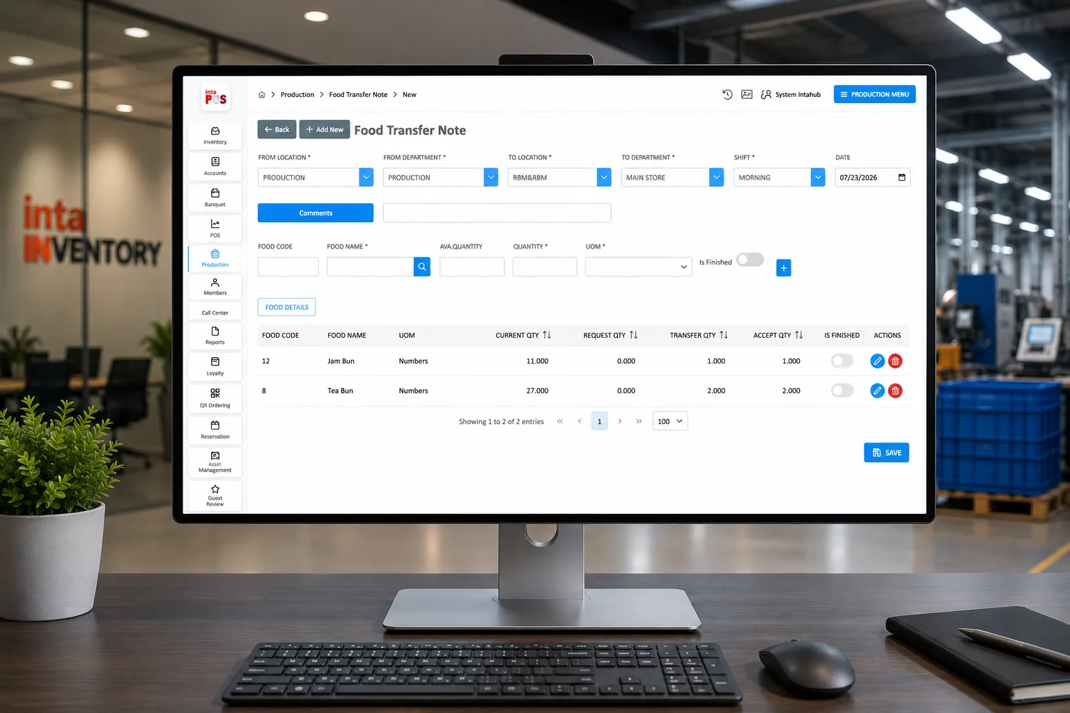 IntaPOS Production Kitchen dashboard